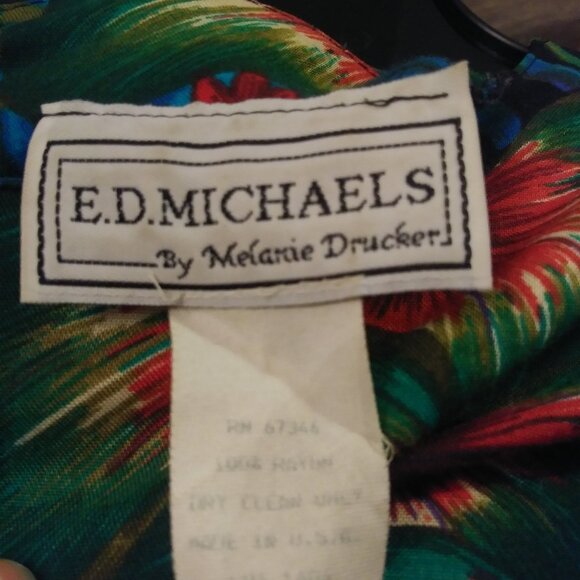 80's Tropical Flowers and Foliage Dress by E.D. Michaels - Picture 6 of 6